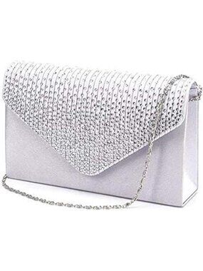 〽️ Women's Silver Bridal Wedding Purse Formal Clutch Bag Evening Handbag